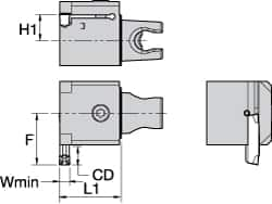 Kennametal - A4..05.. Insert, 30mm Head Length, 5mm Min Groove Width, Modular Grooving Cutting Unit Head - Neutral Cut, System Size KM25, Series A4 - Benchmark Tooling