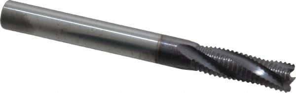 Niagara Cutter - 1/4" Diam, Fine Pitch, 3/4" LOC, 4 Flute Solid Carbide Corner Chamfer Roughing End Mill - AlTiN Finish, 2-1/2" OAL, 1/4" Shank Diam, Single End, Centercutting, 20° Helix - Benchmark Tooling