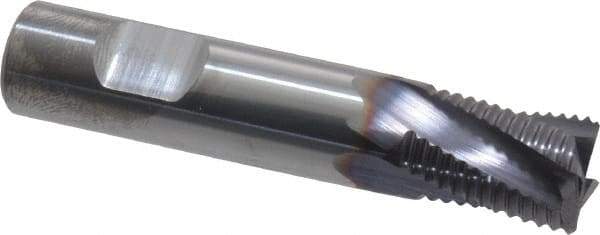 Niagara Cutter - 1/2" Diam, Fine Pitch, 5/8" LOC, 4 Flute Solid Carbide Corner Chamfer Roughing End Mill - TiAlN Finish, 2-1/2" OAL, 1/2" Shank Diam, Single End, Centercutting, 20° Helix - Benchmark Tooling