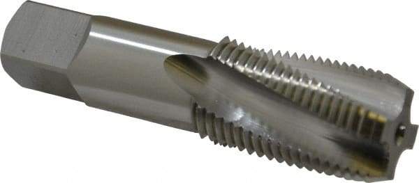 OSG - 1/2-14 NPT, 15° Helix, 4 Flutes, Bottoming Chamfer, Bright Finish, High Speed Steel, Spiral Flute Pipe Tap - Right Hand Flute, 11/16" Shank Diam, 1-3/8" Thread Length, 0.4687" Projection, 0.515" Square Size, - Benchmark Tooling