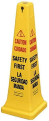 Rubbermaid - Caution - Safety First, 12-1/4" Wide x 36" High, Plastic Floor Sign - Cone, Black on Yellow, For Accident Prevention - Benchmark Tooling