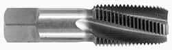OSG - 1/2-14 NPTF, 15° Helix, 4 Flutes, Bottoming Chamfer, Bright Finish, High Speed Steel, Spiral Flute Pipe Tap - Right Hand Flute, 11/16" Shank Diam, 1-3/8" Thread Length, 0.4687" Projection, 0.515" Square Size, - Exact Industrial Supply