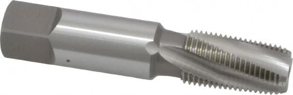 OSG - 1/8-27 NPTF, 15° Helix, 4 Flutes, Bottoming Chamfer, Bright Finish, High Speed Steel, Spiral Flute Pipe Tap - Right Hand Flute, 5/16" Shank Diam, 3/4" Thread Length, 0.2344" Projection, 0.234" Square Size, - Exact Industrial Supply
