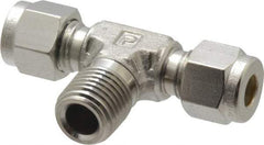 Parker - 1/4" OD, Stainless Steel Male Branch Tee - -425 to 1,200°F, 9/16" Hex, Comp x Comp x MNPT Ends - Benchmark Tooling