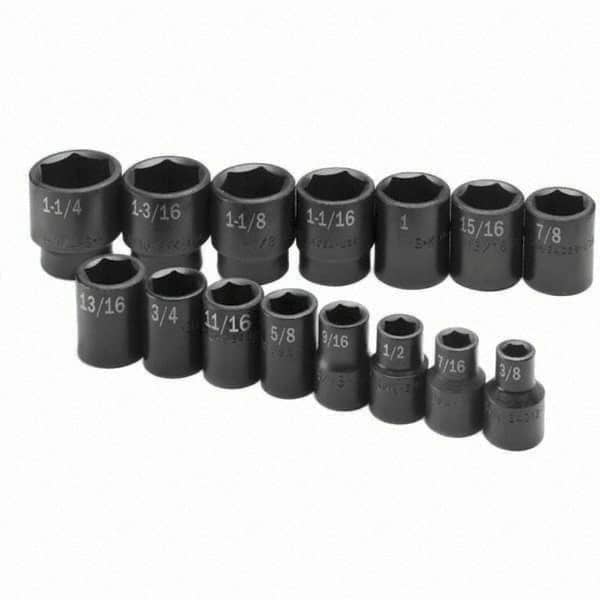 SK - 1/2" Drive Standard Impact Socket Set - 3/8 to 1-1/4", Inch Measurement Standard - Benchmark Tooling