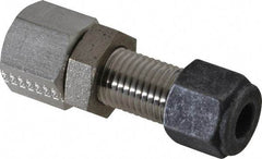Parker - 1/4" OD, Stainless Steel Bulkhead Female Connector - 5/8" Hex, Comp x FNPT Ends - Benchmark Tooling