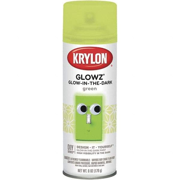 Krylon - Glow Green, Semi Gloss, Glow-in-the-Dark Spray Paint - 10 to 15 Sq Ft per Can, 16 oz Container, Use on Ceramics, Fabric, Glass, Glow-in-the-Dark Paint, Metal, Paper, Papier Mache, Plaster, Wicker, Wood - Benchmark Tooling