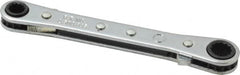 Proto - 1/4" x 5/16" 12 Point Reversible Ratcheting Box Wrench - Double End, 1-5/8" Head Diam x 1/2" Head Thickness, 4-3/8" OAL, Steel, Chrome Finish - Benchmark Tooling
