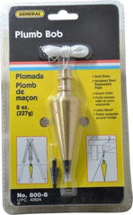 General - 4-1/2 Inch Long, 1-3/16 Inch Diameter Brass Plumb Bob - 8 Ounce, Has Replacable Tip - Benchmark Tooling