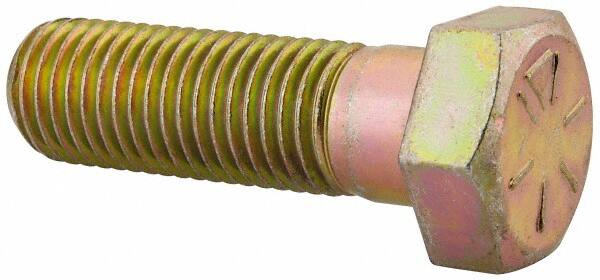 Made in USA - 1-8 UNC, 3-1/4" Length Under Head Hex Head Cap Screw - Partially Threaded, Grade 8 Alloy Steel, Zinc Yellow Dichromate Finish, 1-1/2" Hex - Benchmark Tooling