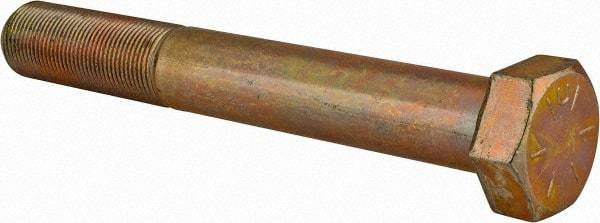 Made in USA - 1-14 UNF, 7-1/2" Length Under Head Hex Head Cap Screw - Partially Threaded, Grade 8 Alloy Steel, Zinc Yellow Dichromate Finish, 1-1/2" Hex - Benchmark Tooling