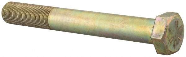 Made in USA - 1-14 UNF, 8" Length Under Head Hex Head Cap Screw - Partially Threaded, Grade 8 Alloy Steel, Zinc Yellow Dichromate Finish, 1-1/2" Hex - Benchmark Tooling