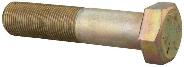 Made in USA - 1-14 UNF, 4-1/2" Length Under Head Hex Head Cap Screw - Partially Threaded, Grade 8 Alloy Steel, Zinc Yellow Dichromate Finish, 1-1/2" Hex - Benchmark Tooling