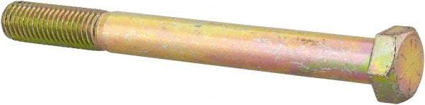 Made in USA - 5/8-11 UNC, 6-1/2" Length Under Head Hex Head Cap Screw - Partially Threaded, Grade 8 Alloy Steel, Zinc Yellow Dichromate Finish, 15/16" Hex - Benchmark Tooling