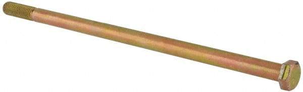 Made in North America - 5/8-11 UNC, 14" Length Under Head Hex Head Cap Screw - Partially Threaded, Grade 8 Alloy Steel, Zinc Yellow Dichromate Finish, 15/16" Hex - Benchmark Tooling