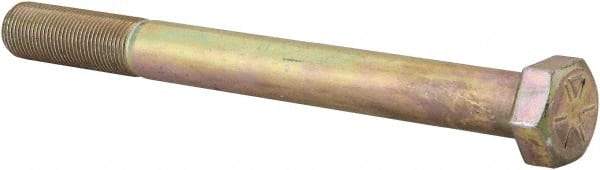 Made in USA - 3/4-16 UNF, 8" Length Under Head Hex Head Cap Screw - Partially Threaded, Grade 8 Alloy Steel, Zinc Yellow Dichromate Finish, 1-1/8" Hex - Benchmark Tooling