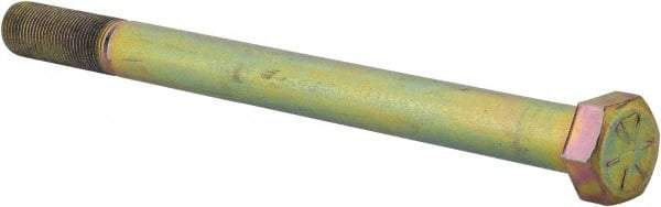 Made in USA - 3/4-16 UNF, 10" Length Under Head Hex Head Cap Screw - Partially Threaded, Grade 8 Alloy Steel, Zinc Yellow Dichromate Finish, 1-1/8" Hex - Benchmark Tooling