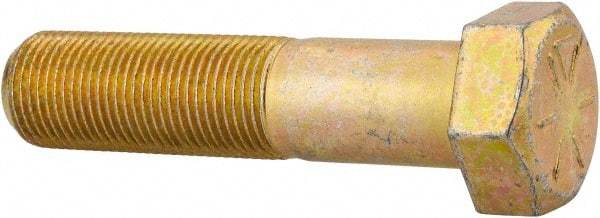 Made in USA - 3/4-16 UNF, 3-1/4" Length Under Head Hex Head Cap Screw - Partially Threaded, Grade 8 Alloy Steel, Zinc Yellow Dichromate Finish, 1-1/8" Hex - Benchmark Tooling