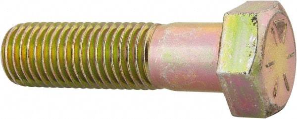 Made in USA - 7/8-9 UNC, 3-1/4" Length Under Head Hex Head Cap Screw - Partially Threaded, Grade 8 Alloy Steel, Zinc Yellow Dichromate Finish, 1-5/16" Hex - Benchmark Tooling