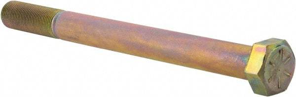 Made in USA - 7/8-14 UNF, 10" Length Under Head Hex Head Cap Screw - Partially Threaded, Grade 8 Alloy Steel, Zinc Yellow Dichromate Finish, 1-5/16" Hex - Benchmark Tooling