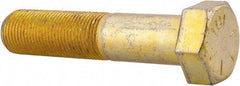 Made in USA - 7/8-14 UNF, 4" Length Under Head Hex Head Cap Screw - Partially Threaded, Grade 8 Alloy Steel, Zinc Yellow Dichromate Finish, 1-5/16" Hex - Benchmark Tooling