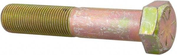 Made in USA - 7/8-14 UNF, 4-1/2" Length Under Head Hex Head Cap Screw - Partially Threaded, Grade 8 Alloy Steel, Zinc Yellow Dichromate Finish, 1-5/16" Hex - Benchmark Tooling