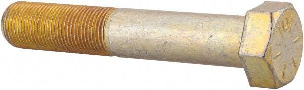 Made in USA - 7/8-14 UNF, 5" Length Under Head Hex Head Cap Screw - Partially Threaded, Grade 8 Alloy Steel, Zinc Yellow Dichromate Finish, 1-5/16" Hex - Benchmark Tooling