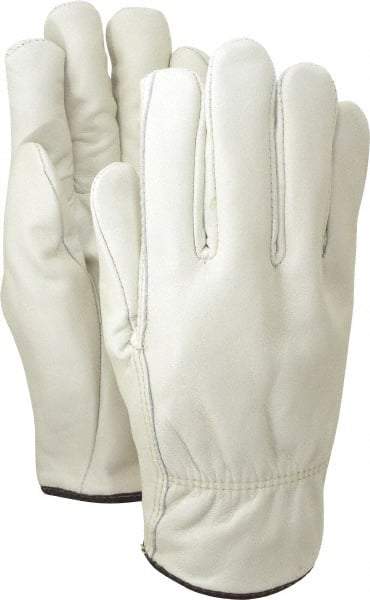 MCR Safety - Size L Grain Cowhide Work Gloves - For Work & Driver, Uncoated, Slip-On Cuff, Tan, Paired - Benchmark Tooling