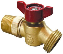 B&K Mueller - 1/2" Pipe, 125 psi WOG Rating, 1" Long Shank, Brass Hose Bibb, Stop Valve - Wing Tee Handle, MNPT/SWT x GHT End Connections - Benchmark Tooling