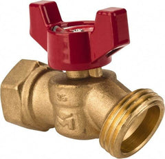 B&K Mueller - 1/2" Pipe, 125 psi WOG Rating, 1/4" Long Shank, Brass Hose Bibb, Stop Valve - Wing Tee Handle, FNPT x GHT End Connections - Benchmark Tooling