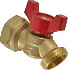B&K Mueller - 3/4" Pipe, 125 psi WOG Rating, 1/4" Long Shank, Brass Hose Bibb, Stop Valve - Wing Tee Handle, FNPT x GHT End Connections - Benchmark Tooling