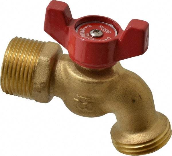 B&K Mueller - 1/2" Pipe, 125 psi WOG Rating, Brass Hose Bibb, Stop Valve - Wing Tee Handle, FNPT/MNPT x GHT End Connections - Benchmark Tooling