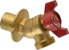 B&K Mueller - 1/2" Pipe, Brass Sillcock - Quarter Turn Handle, Soldered x GHT End Connections, 125 psi WOG Rating - Benchmark Tooling