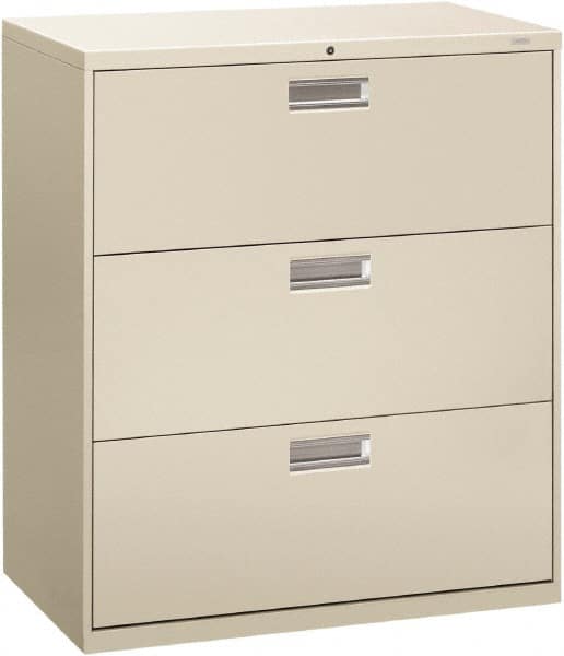 Hon - 36" Wide x 40.88" High x 19-1/4" Deep, 3 Drawer Lateral File - Steel, Light Gray - Benchmark Tooling