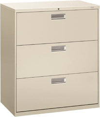 Hon - 36" Wide x 40.88" High x 19-1/4" Deep, 3 Drawer Lateral File - Steel, Light Gray - Benchmark Tooling