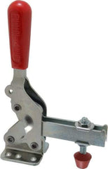 De-Sta-Co - 1,000 Lb Holding Capacity, Vertical Handle, Manual Hold Down Toggle Clamp - 64° Handle Movement, 76° Bar Opening, U-Bar, Flanged Base, Electro-Plated Zinc, Carbon Steel - Benchmark Tooling