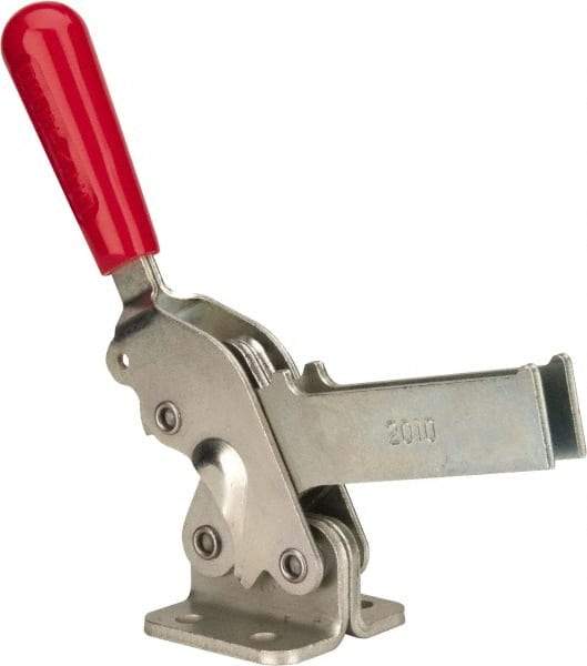 De-Sta-Co - 1,400 Lb Holding Capacity, Vertical Handle, Manual Hold Down Toggle Clamp - 66° Handle Movement, 78° Bar Opening, U-Bar, Flanged Base, Electro-Plated Zinc, Carbon Steel - Benchmark Tooling