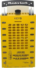 Master Lock - 3-1/2" Deep x 6-3/8" Wide x 12-3/4" High, Portable & Wall Mount Group Lockout Box - Yellow, 14 Padlocks - Benchmark Tooling