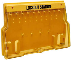 Master Lock - 1 Piece, Empty Polycarbonate Padlock Station - 22 Inch Wide x 15-1/2 Inch High x 1-3/4 Inch Deep, Black on Yellow, Covered - Benchmark Tooling