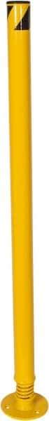 Vestil - 2-1/2" Diam x 42" High, Yellow Steel Spring Bollard - 6" Wide x 6" Long Mounting Plate, 19 Lb - Benchmark Tooling