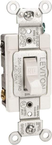 Leviton - 2 Pole, 120 to 277 VAC, 20 Amp, Commercial Grade, Toggle, Wall and Dimmer Light Switch - 1.31 Inch Wide x 4.06 Inch High - Benchmark Tooling