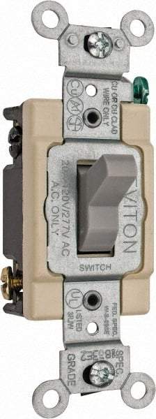 Leviton - 4 Pole, 120 to 277 VAC, 20 Amp, Commercial Grade, Toggle, Wall and Dimmer Light Switch - 1.31 Inch Wide x 4.06 Inch High - Benchmark Tooling