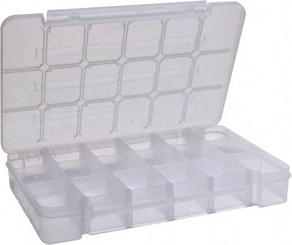 Akro-Mils - 9-1/2" Wide x 14-3/8" High x 2-1/2" Deep, Small Parts Storage Case - Clarified Polypropylene Frame, 3 to 18 Compartments, 2-7/8" Wide x 2-3/8 to 14" High x 2" Deep Bin - Benchmark Tooling