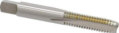 OSG - 3/8-16 UNC 3B 3 Flute Bright Finish High Speed Steel Straight Flute Standard Hand Tap - Plug, Right Hand Thread, 2-15/16" OAL, 1-1/4" Thread Length, H3 Limit, Oversize - Exact Industrial Supply