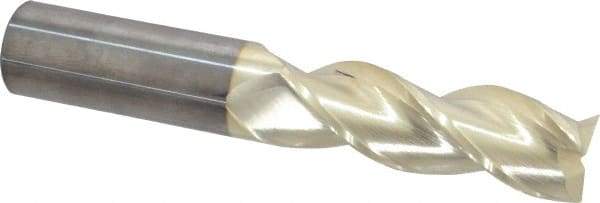 Accupro - 1", 3" LOC, 1" Shank Diam, 6" OAL, 3 Flute, Solid Carbide Square End Mill - Single End, ZrN Finish, Spiral Flute, 37° Helix, Centercutting, Right Hand Cut, Right Hand Flute - Benchmark Tooling