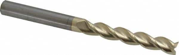 Accupro - 1/4", 1-1/2" LOC, 1/4" Shank Diam, 3" OAL, 3 Flute, Solid Carbide Square End Mill - Single End, ZrN Finish, Spiral Flute, 37° Helix, Centercutting, Right Hand Cut, Right Hand Flute - Benchmark Tooling