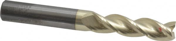 Accupro - 5/16", 1-1/8" LOC, 5/16" Shank Diam, 2-1/2" OAL, 3 Flute, Solid Carbide Square End Mill - Single End, ZrN Finish, Spiral Flute, 37° Helix, Centercutting, Right Hand Cut, Right Hand Flute - Benchmark Tooling