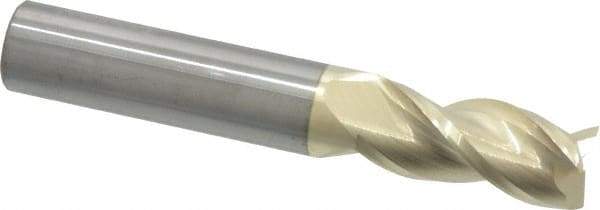 Accupro - 7/16", 1" LOC, 7/16" Shank Diam, 2-3/4" OAL, 3 Flute, Solid Carbide Square End Mill - Single End, ZrN Finish, Spiral Flute, 37° Helix, Centercutting, Right Hand Cut, Right Hand Flute - Benchmark Tooling