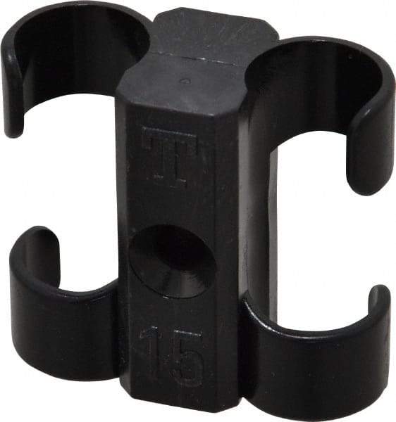 Midwest Control - 5/8 to 3/4 Hose OD, Multitube Holder - Black, 2 Slots, 1.61" OAL, 0.2" Mounting Hole, For Use With Tubes, Wires, Hose & Pipe - Benchmark Tooling