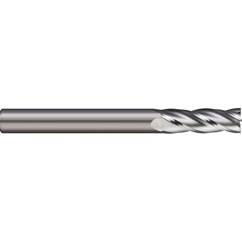 Square End Mill: 3/8'' Dia, 5/8'' LOC, 3/8'' Shank Dia, 2'' OAL, 4 Flutes, Solid Carbide Single End, Uncoated, 30 ° Helix, Centercutting, RH Cut, RH Flute